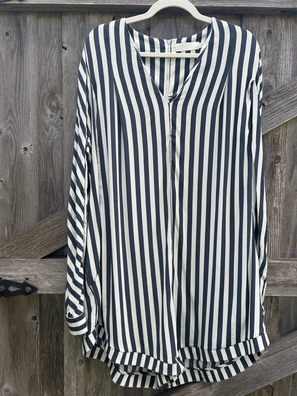 KAELEN NYC Striped V-Neck Long Sleeve Romper Size S Black Ivory NWOT